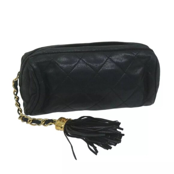 CHANEL Pouch Lamb Skin Black CC Auth - Picture 1 of 16
